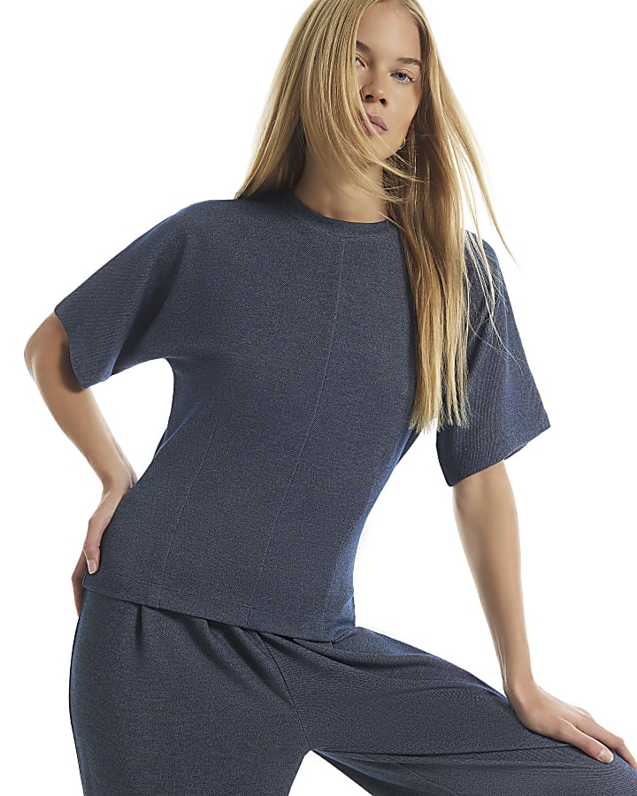 Navy Denim Look Kimono T-Shirt