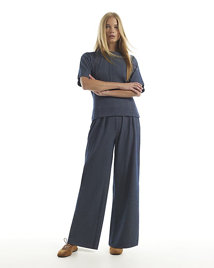 Navy Denim Look Kimono T-Shirt