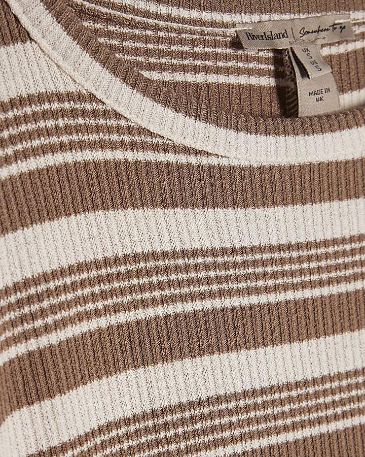 Brown Short Sleeve Striped Maxi Batwing Dress