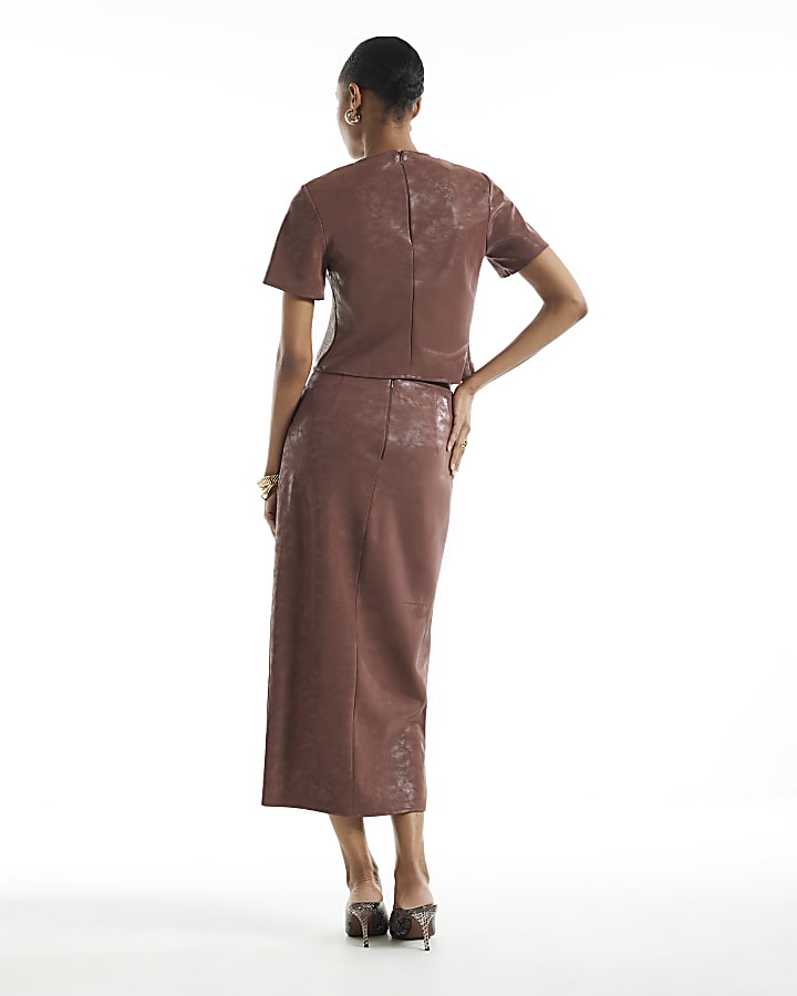 Pink Faux Leather Maxi Wrap Skirt