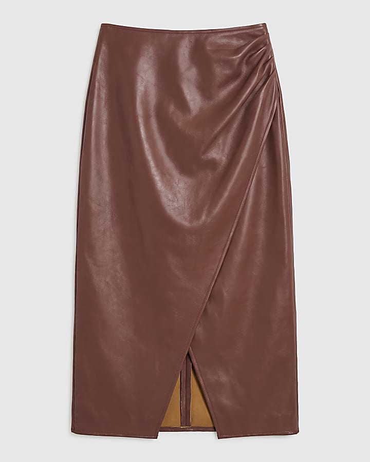 Pink Faux Leather Maxi Wrap Skirt