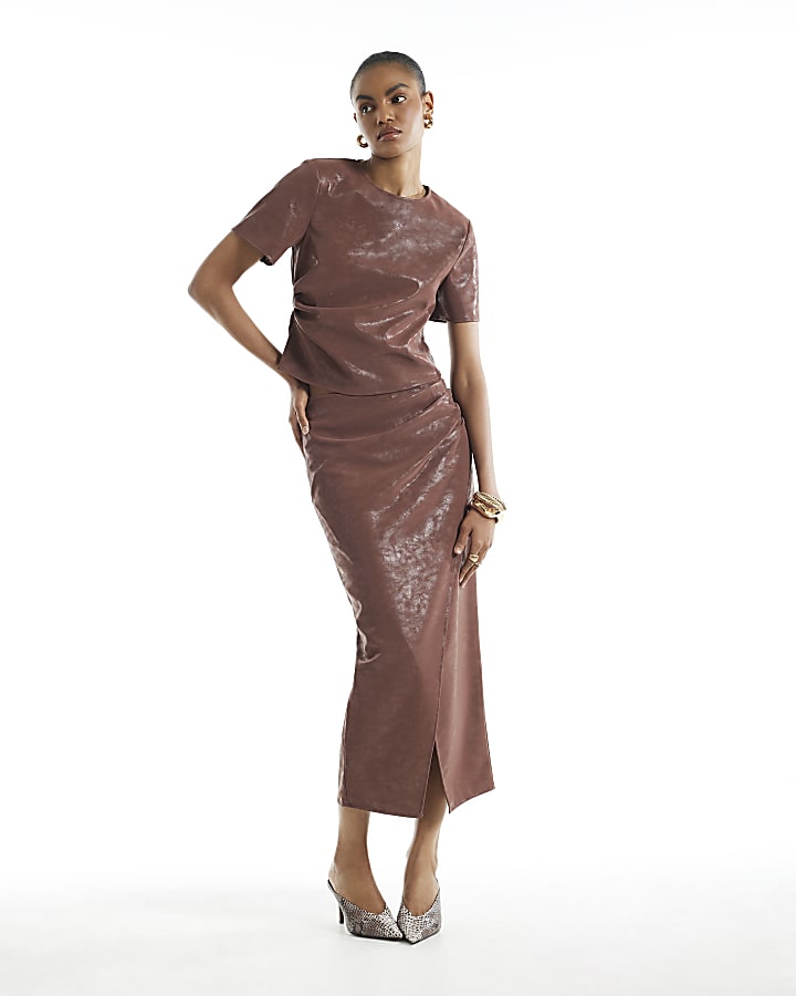 Pink Faux Leather Maxi Wrap Skirt