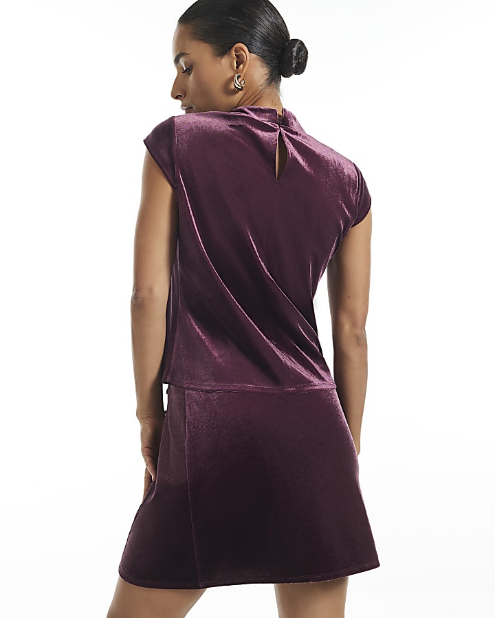 Petite Burgundy Velvet Mini Skirt
