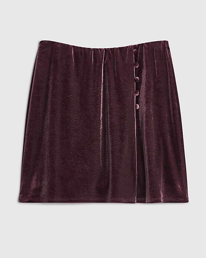 Petite Burgundy Velvet Mini Skirt