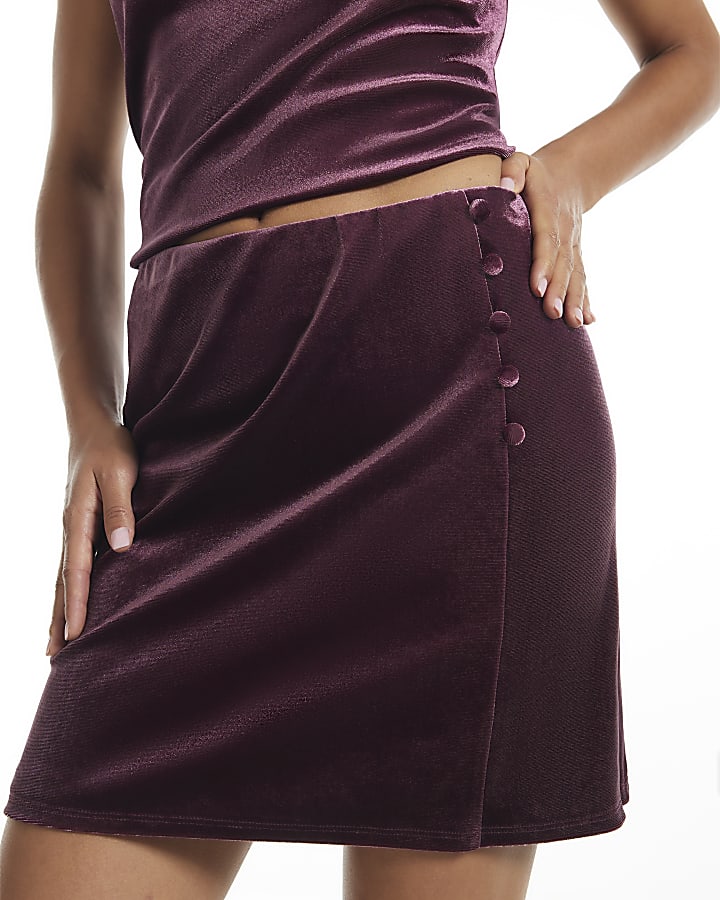 Petite Burgundy Velvet Mini Skirt