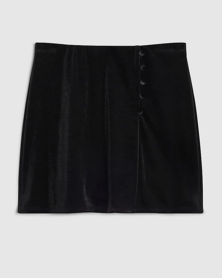 Petite Black Velvet Mini Skirt