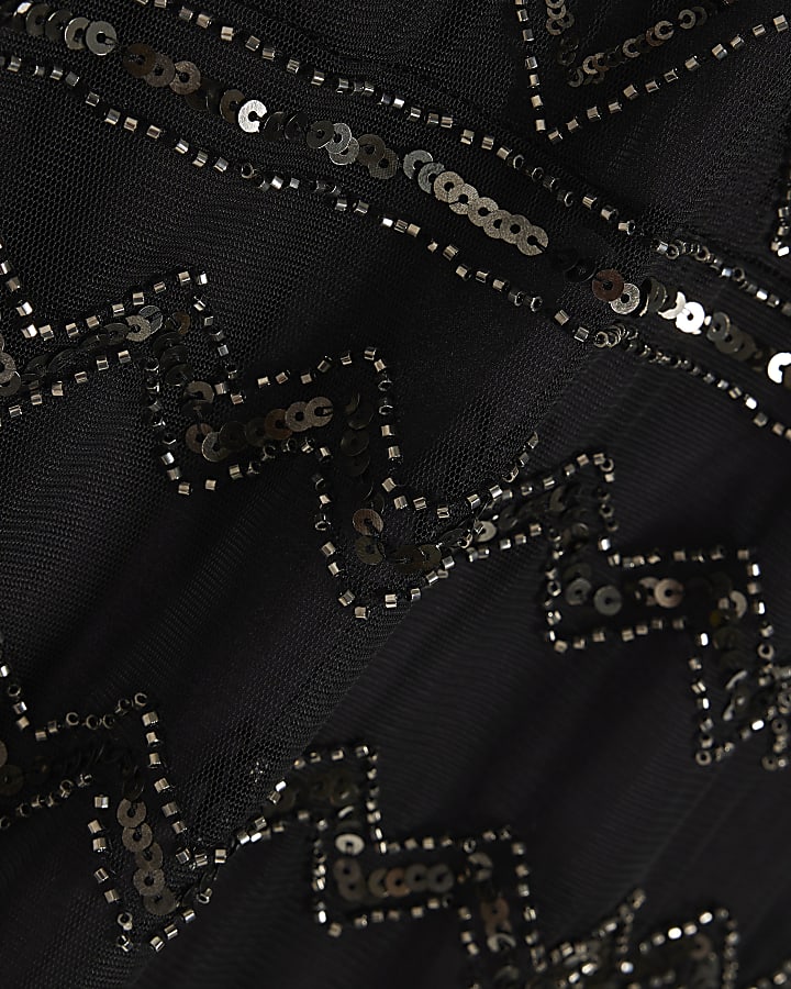 Black Halter Neck Embellished Mini Dress