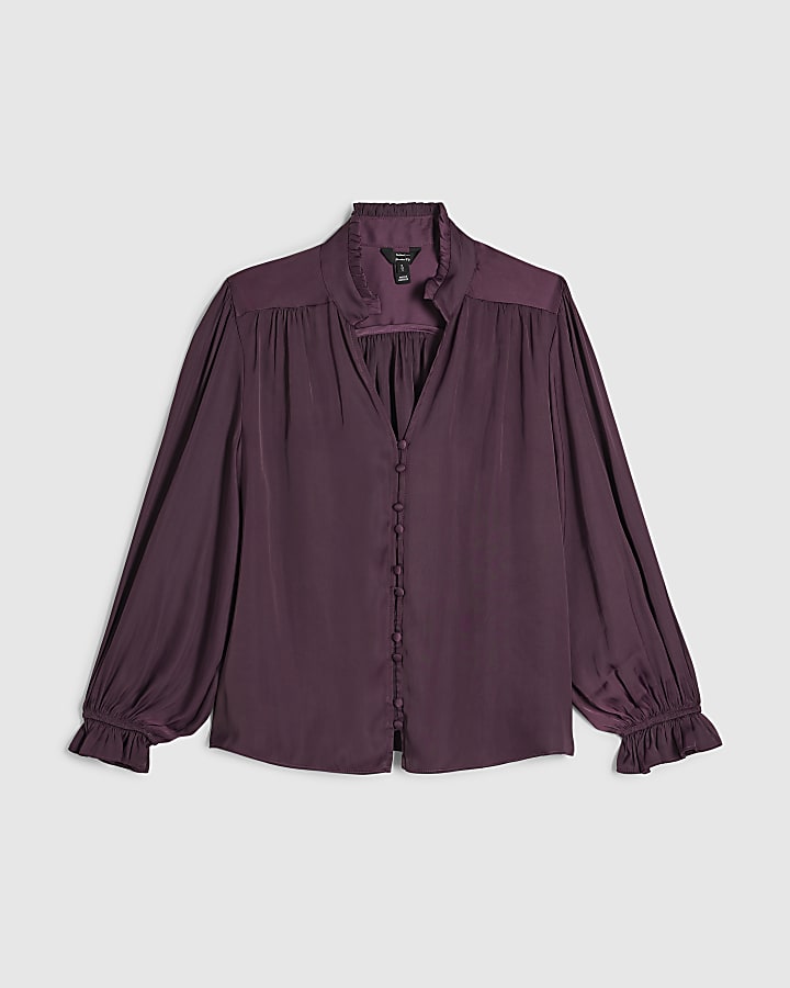 Petite Burgundy Airflow Button Up Top