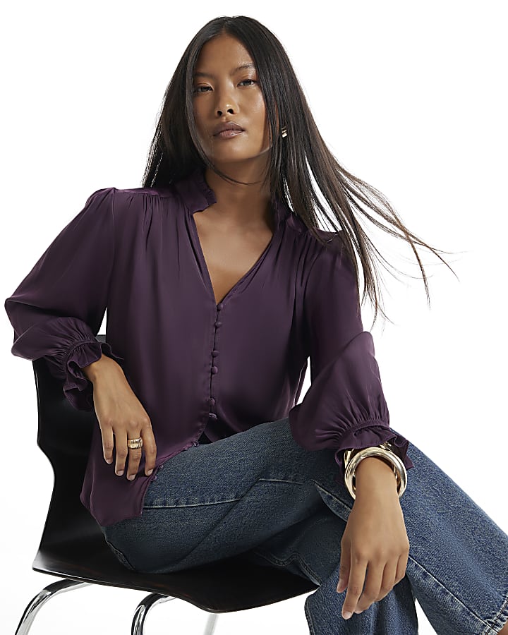 Petite Burgundy Airflow Button Up Top