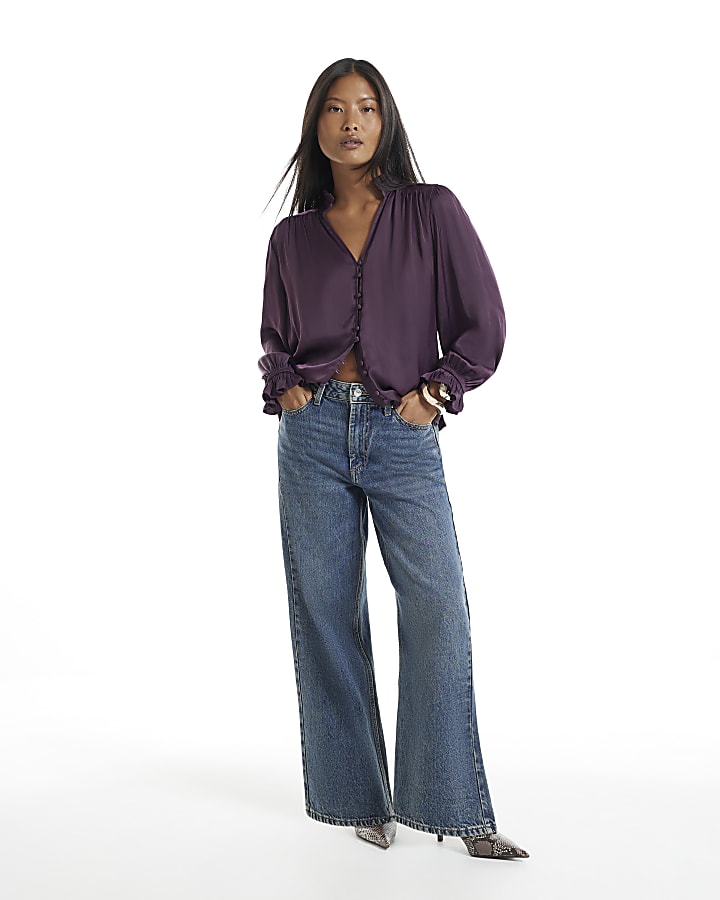 Petite Burgundy Airflow Button Up Top