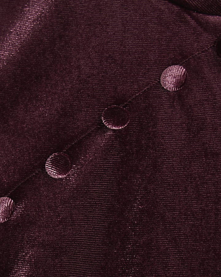 Petite Burgundy Velvet Button Stand Up Top