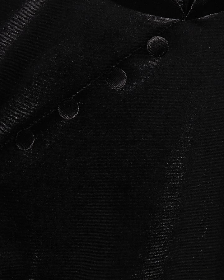 Petite Velvet Button Stand Up Collar Top