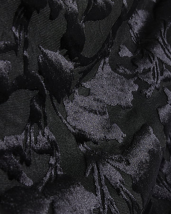 Petite Black Devore Asymmetric Drape Top