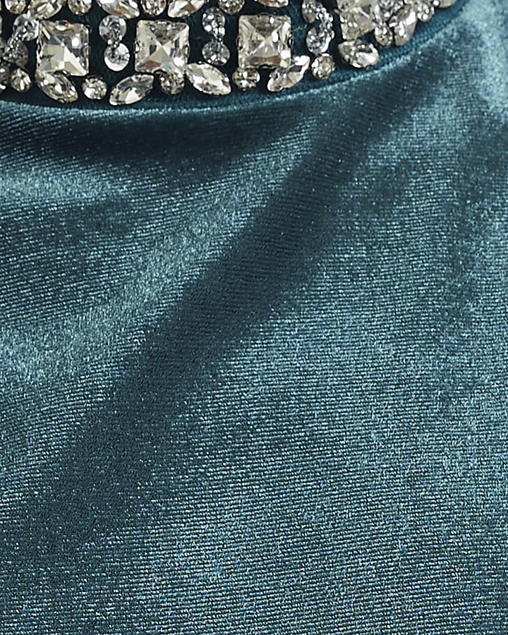 Petite Blue Velvet Embellished Top
