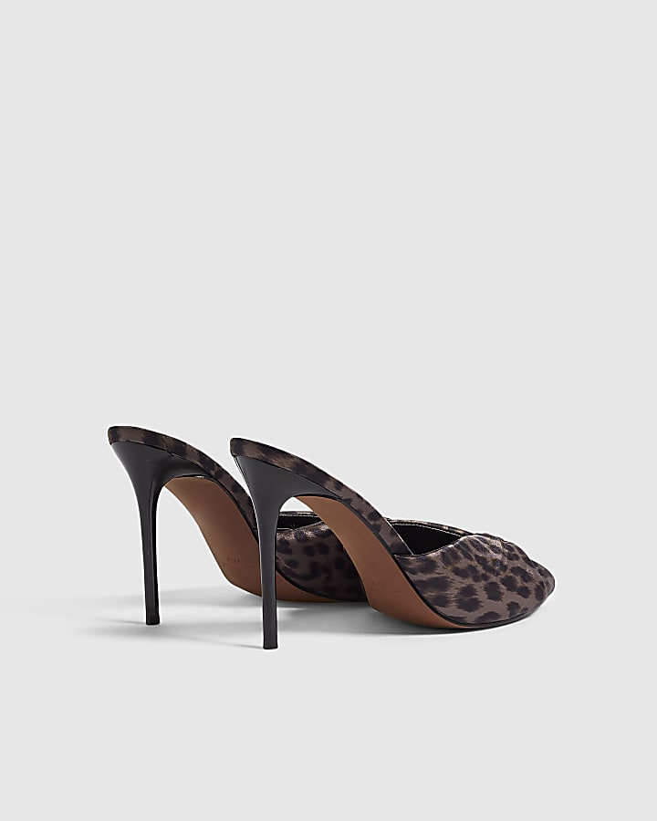 Brown Leopard Gathered Mule Heeled Sandals