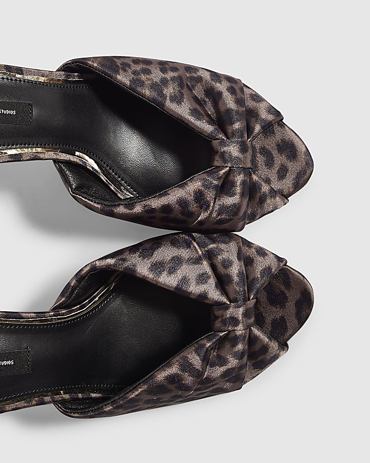 Brown Leopard Gathered Mule Heeled Sandals