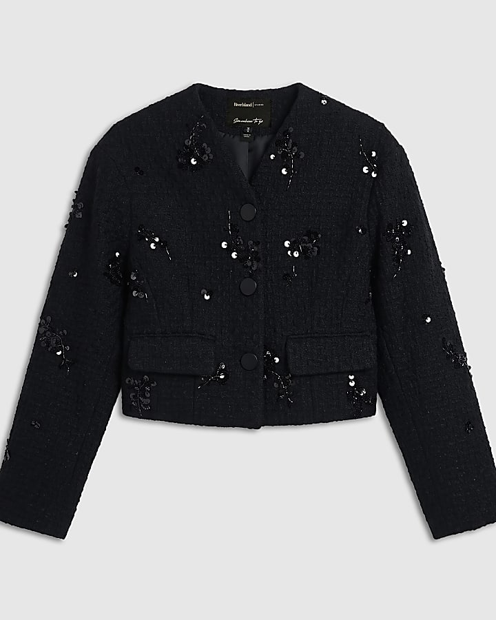 Black Boucle Sequin Embroidered Jacket