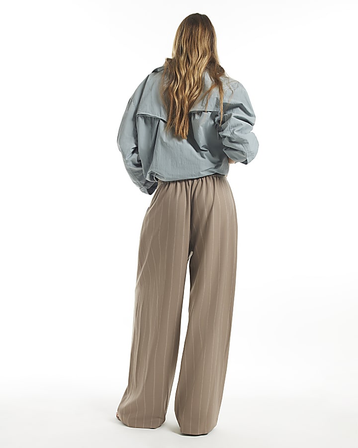 Beige Stripe Wide Leg Trousers