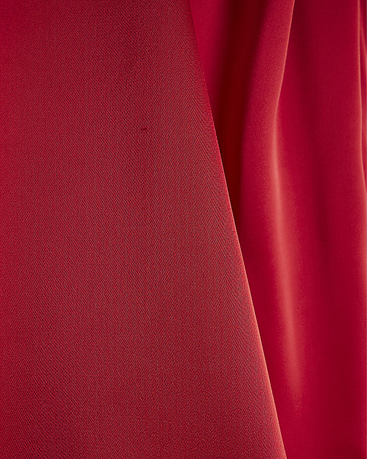 Red Funnel Neck Satin Top