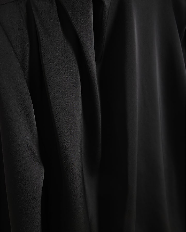 Black Funnel Neck Satin Top