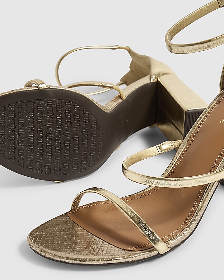 Gold Faux Leather Block Heel Sandals
