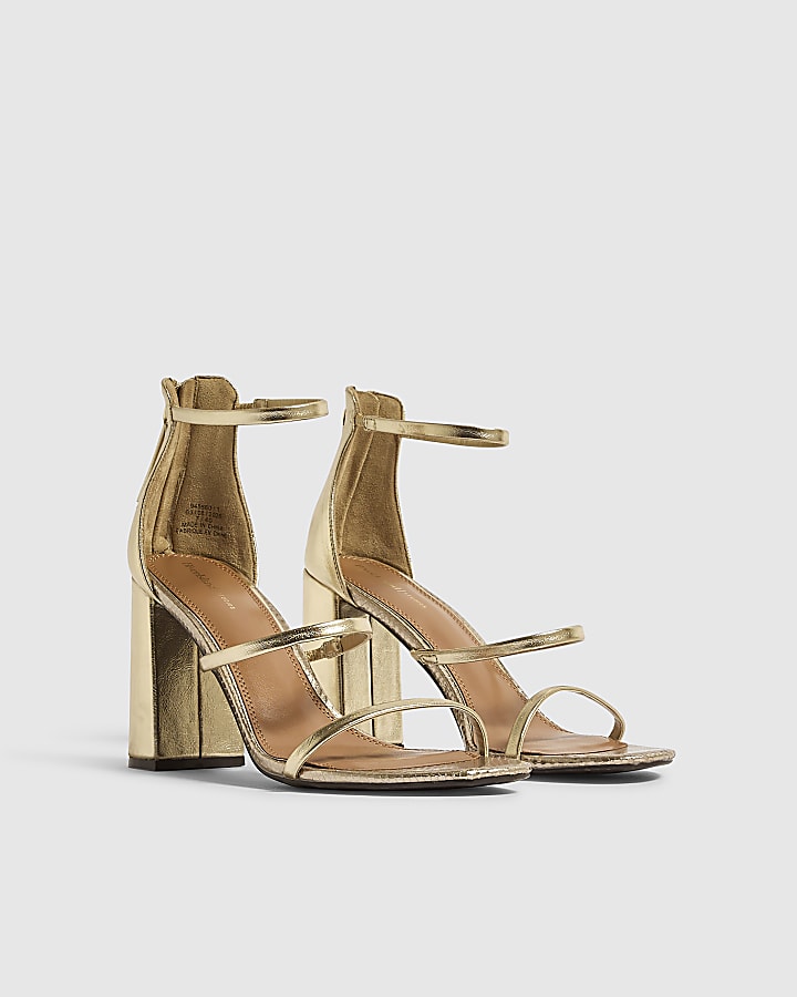 Gold Faux Leather Block Heel Sandals
