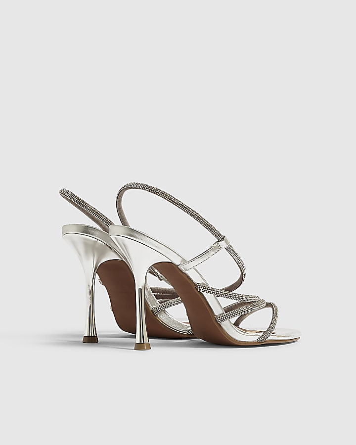 Silver Diamante Stiletto Heeled Sandals