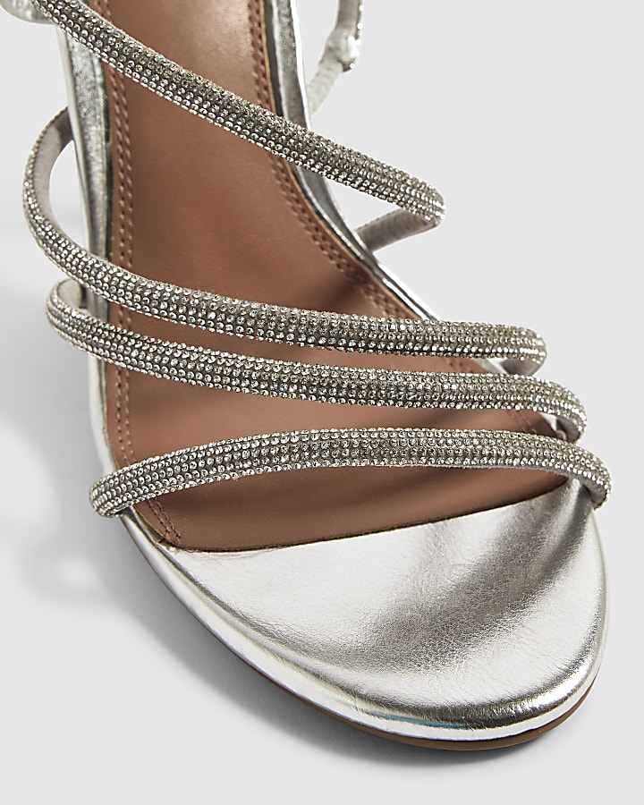 Silver Diamante Stiletto Heeled Sandals