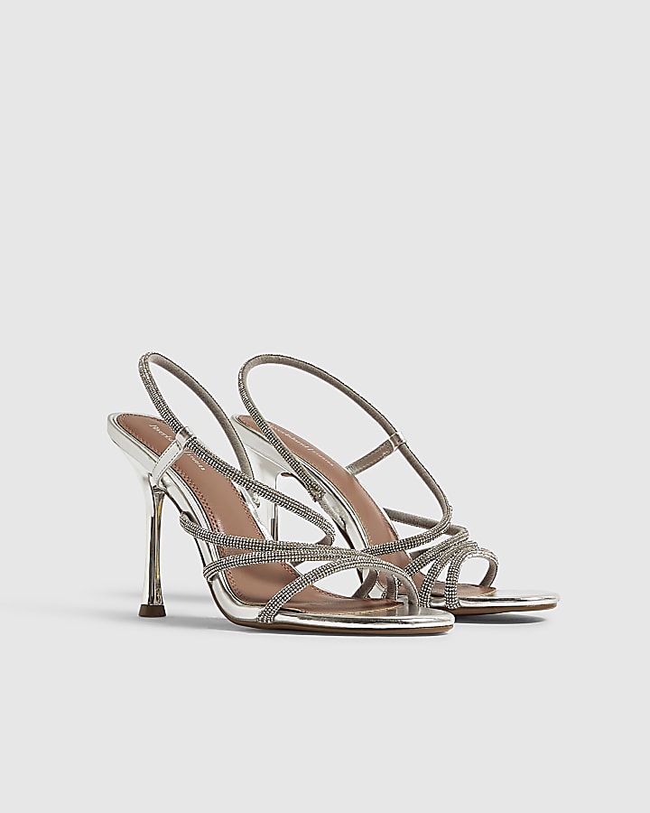 Silver Diamante Stiletto Heeled Sandals