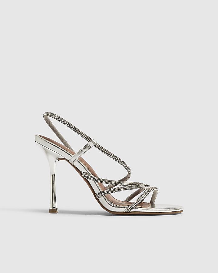 Silver Diamante Stiletto Heeled Sandals