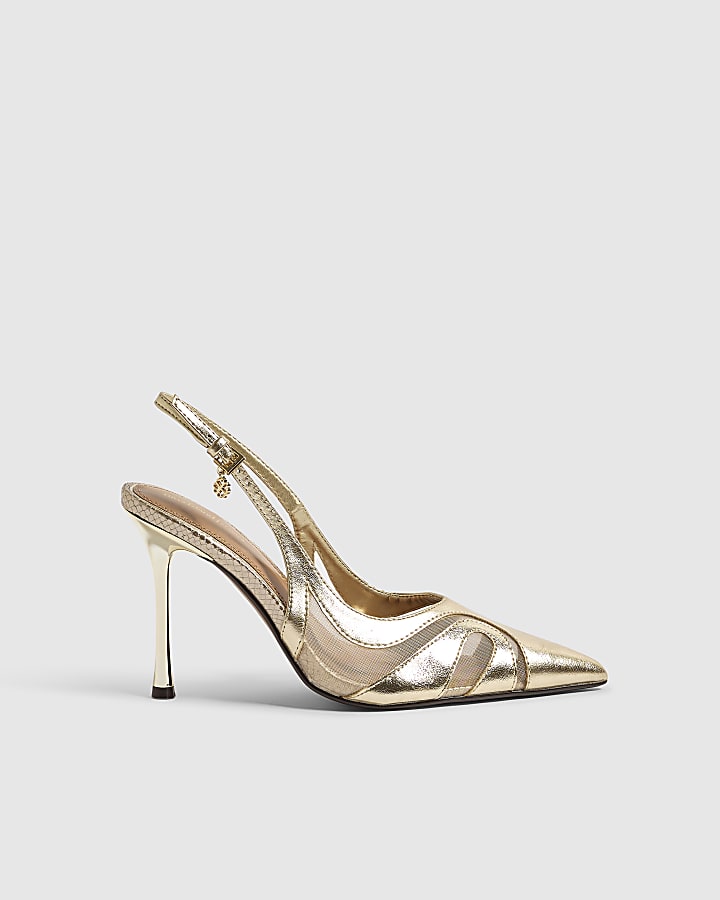 Gold Stiletto Slingback Court Heels