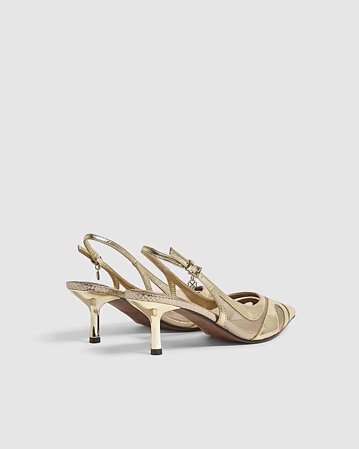 Gold Slingback Kitten Heel Court Shoes