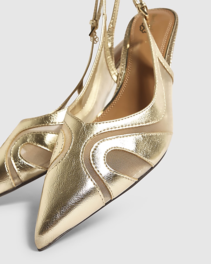 Gold Slingback Kitten Heel Court Shoes