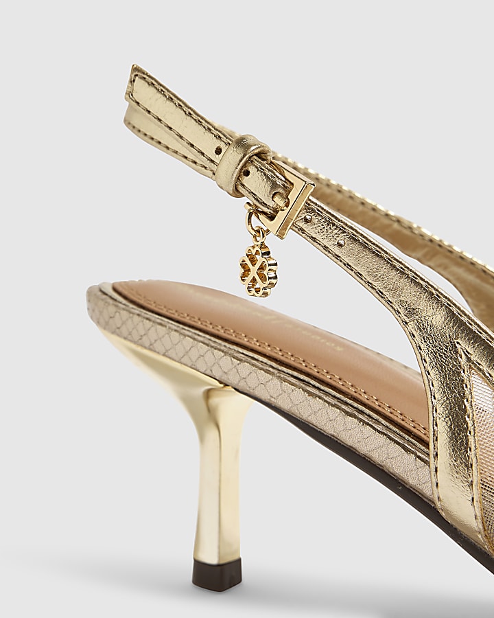 Gold Slingback Kitten Heel Court Shoes
