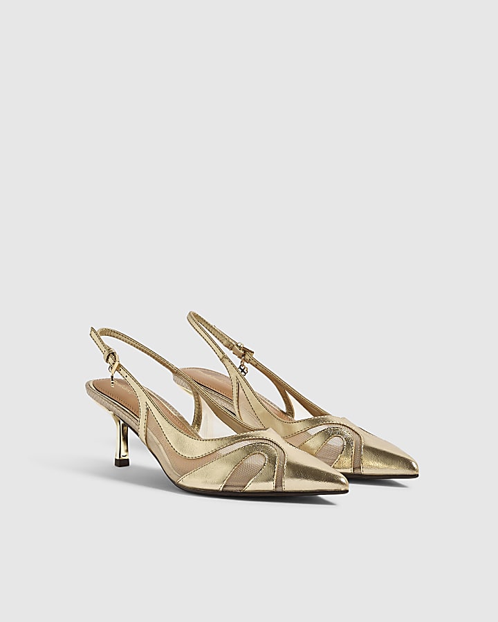 Gold Slingback Kitten Heel Court Shoes