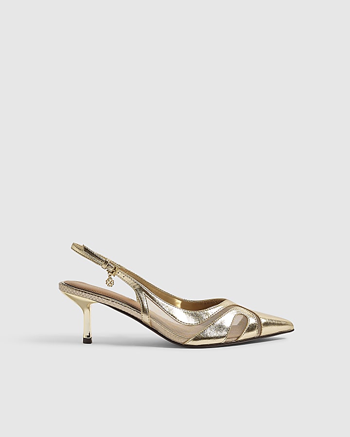Gold Slingback Kitten Heel Court Shoes