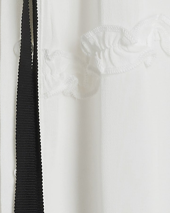 White Ruffle Contrast Tie Blouse