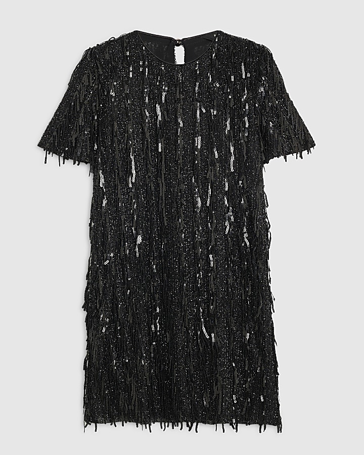 Black Sequin T-Shirt Dress