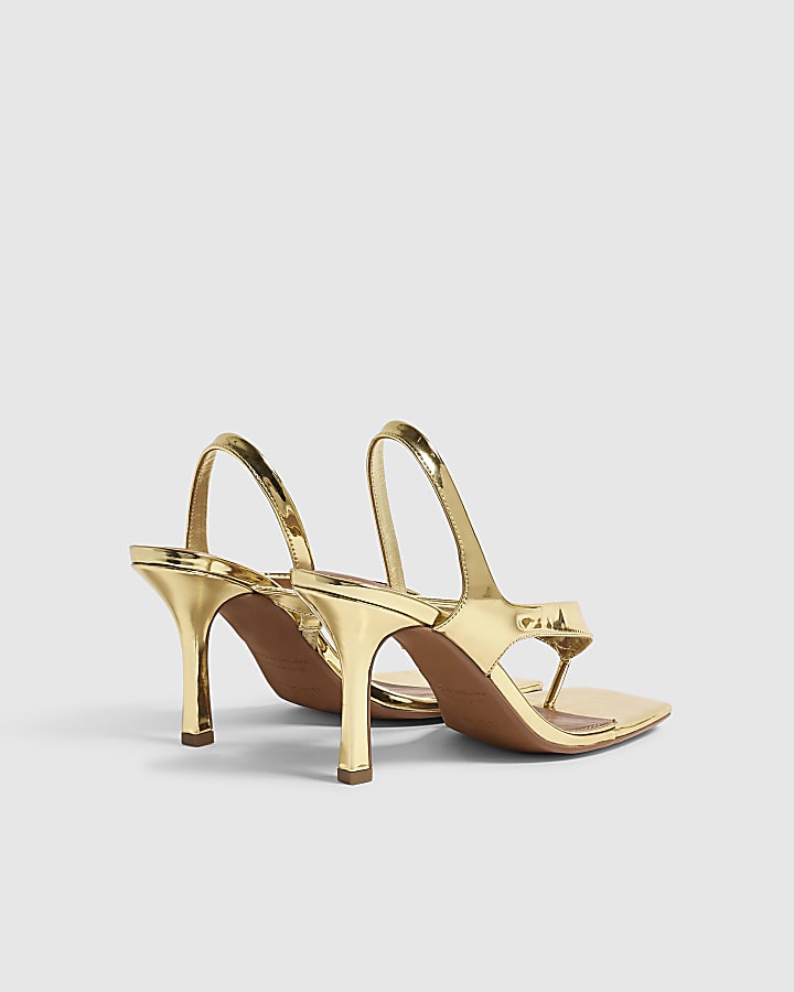 Gold Toe Thong Heeled Sandals
