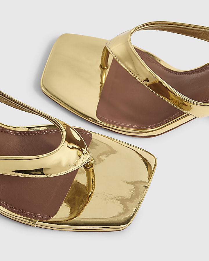 Gold Toe Thong Heeled Sandals