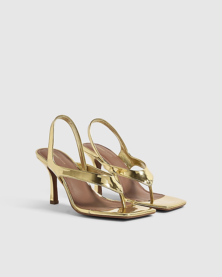 Gold Toe Thong Heeled Sandals