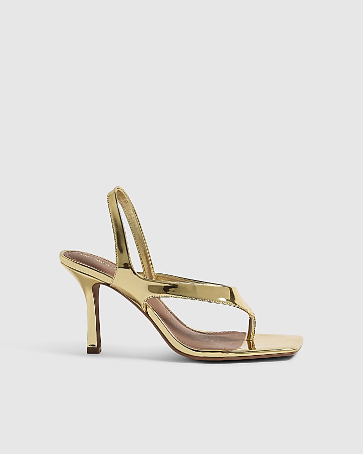 Gold Toe Thong Heeled Sandals