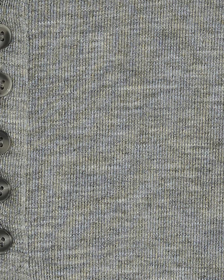 Grey Henley High Neck Button Long Sleeve Top