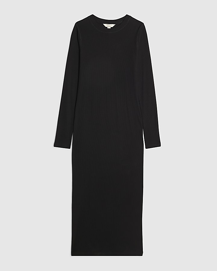 Black Rib Midi Dress