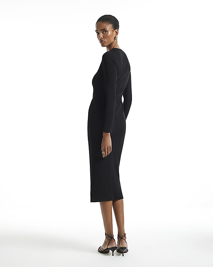 Black Rib Midi Dress