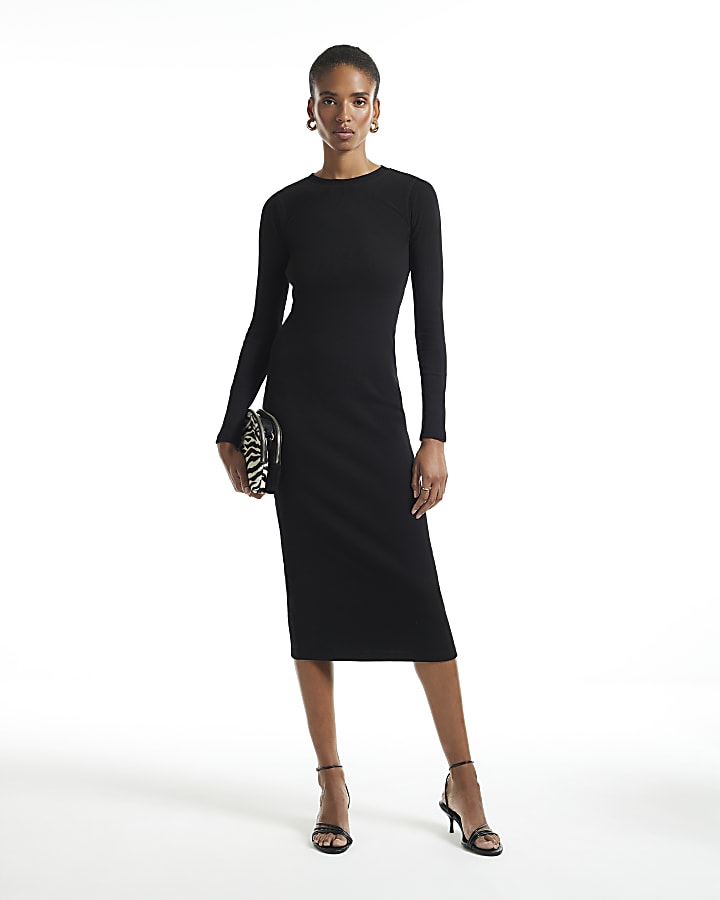 Black Rib Midi Dress