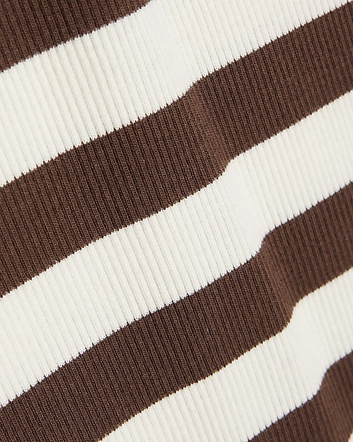 Brown Long Sleeve Stripe Rib Midi Dress