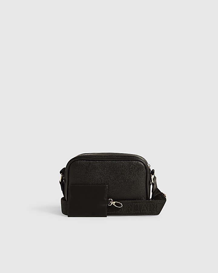 Black Pocket Front Boxy Crossbody Bag