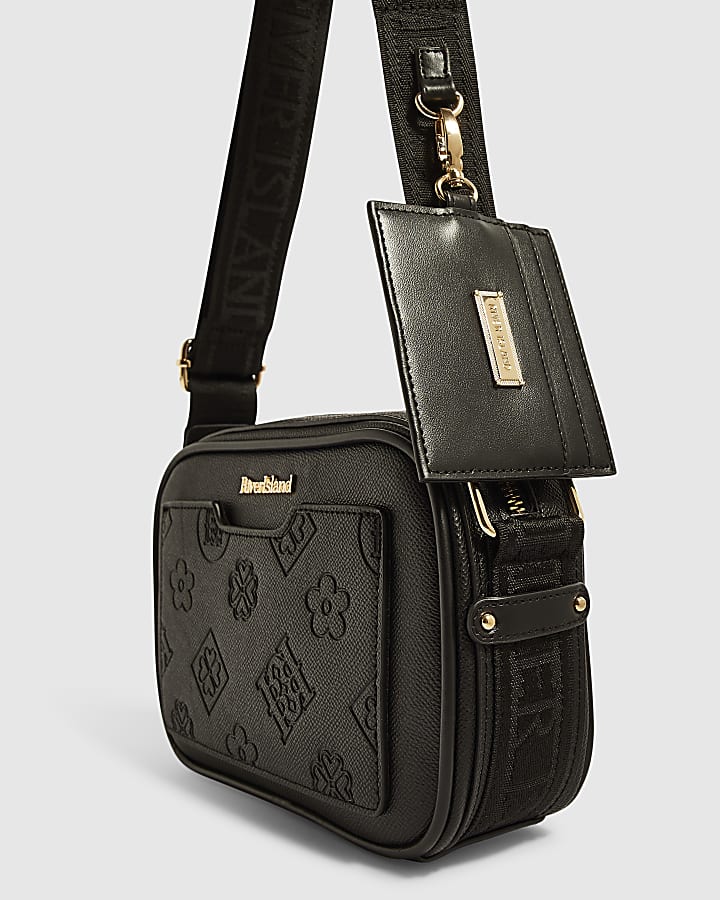 Black Pocket Front Boxy Crossbody Bag