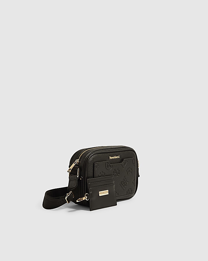 Black Pocket Front Boxy Crossbody Bag